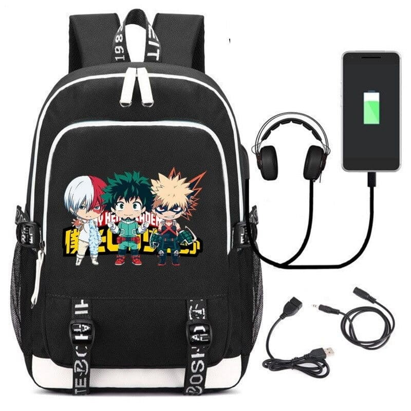 Anime School Backpack My Hero Academia + Podłączenie USB i AUX