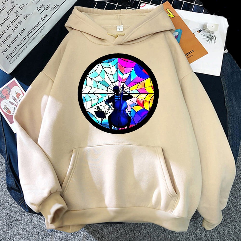 Netflix Cotton Hoodie Wednesday Addams Violin Web Colors