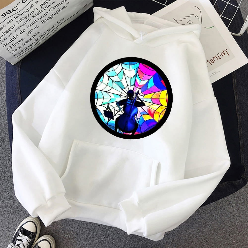 Netflix Cotton Hoodie Wednesday Addams Violin Web Colors