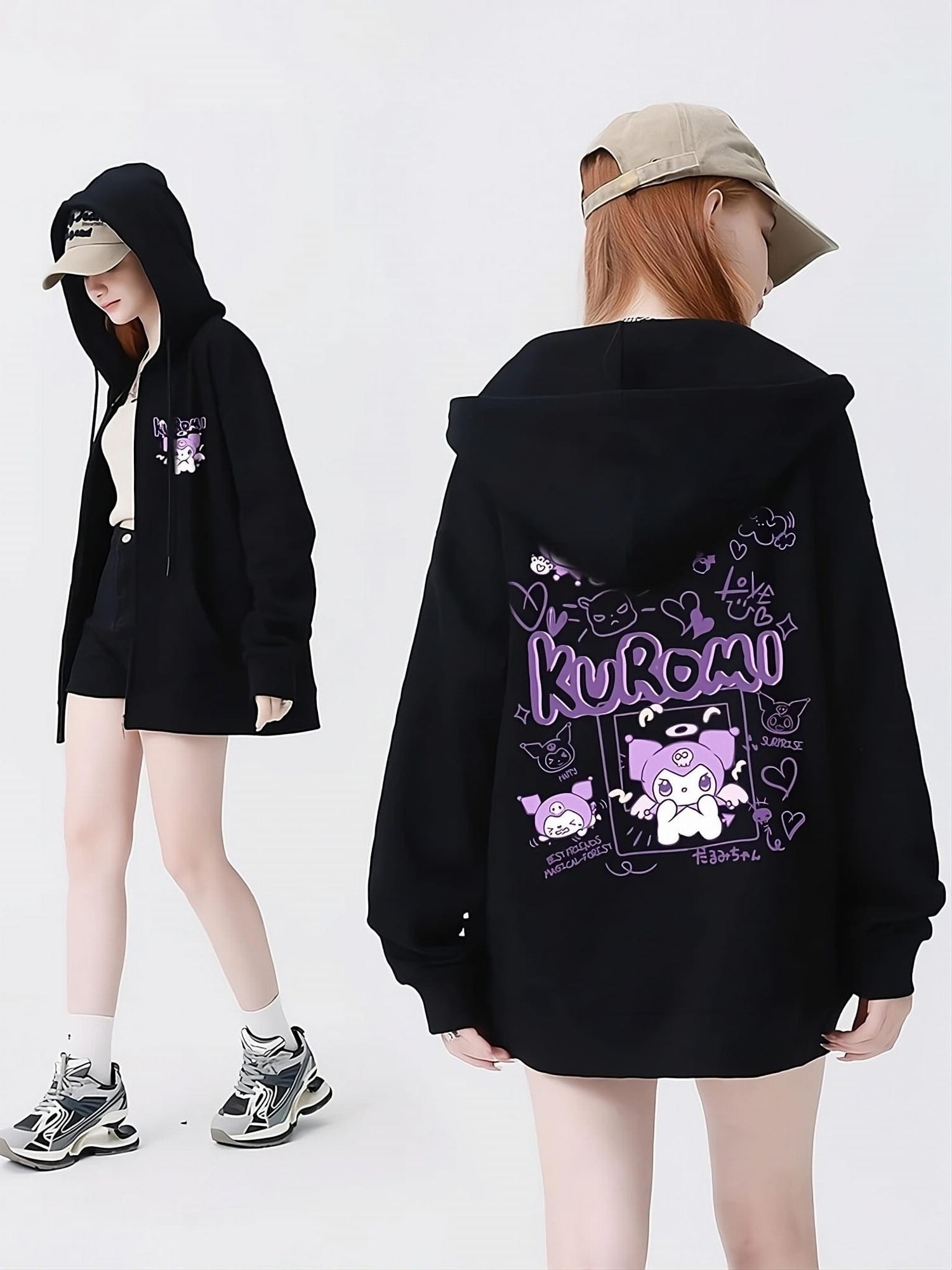 Kuromi Anime Zip-Up Cotton Hoodie