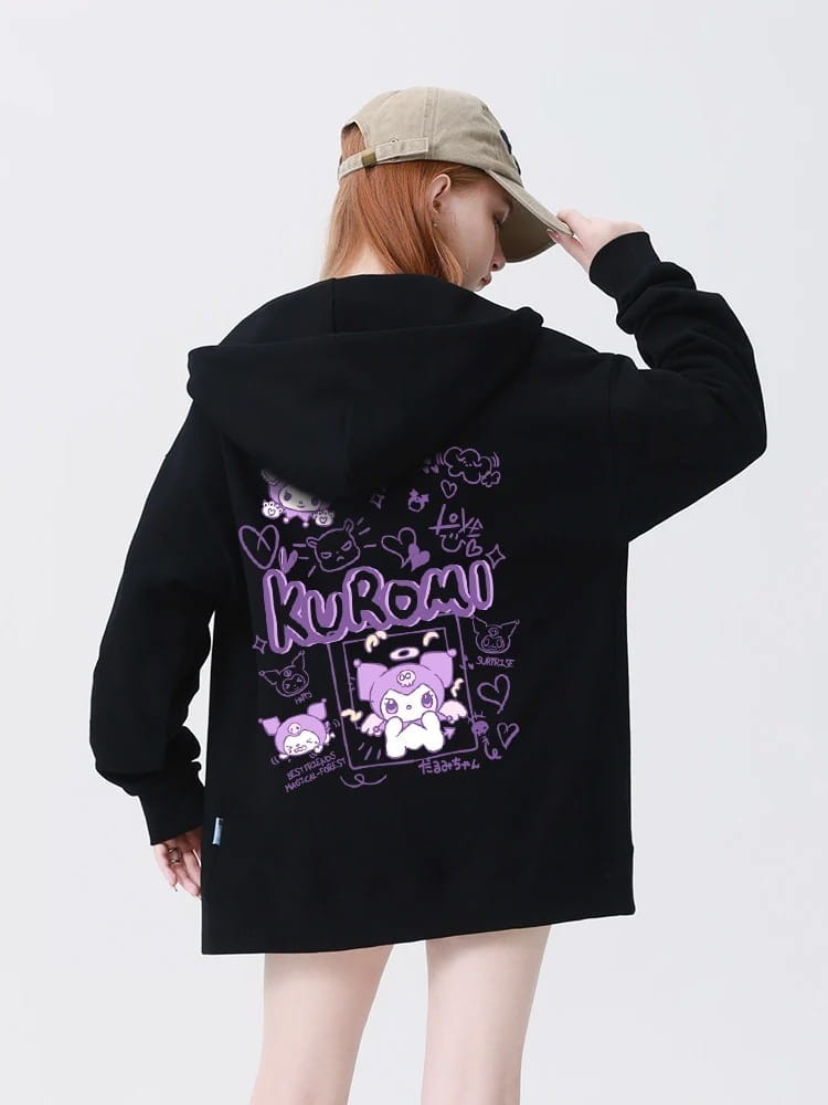 Kuromi Anime Zip-Up Cotton Hoodie