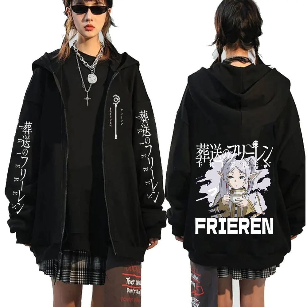 Frieren Anime Zip-Up Cotton Hoodie