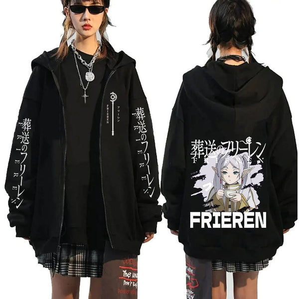 Frieren Anime Zip-Up Cotton Hoodie
