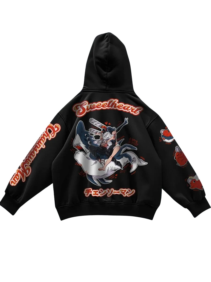 Anime Zip-Up Cotton Hoodie Chainsaw Man