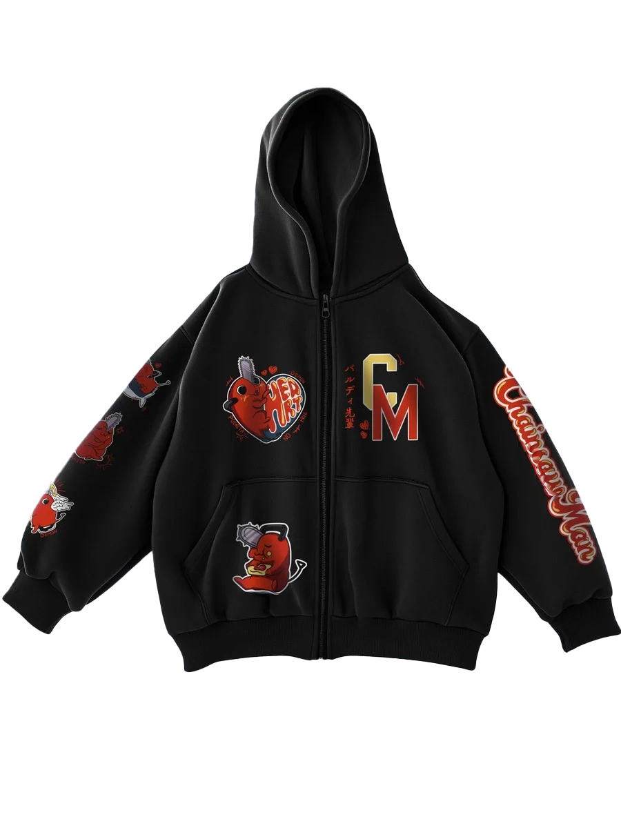 Anime Zip-Up Cotton Hoodie Chainsaw Man