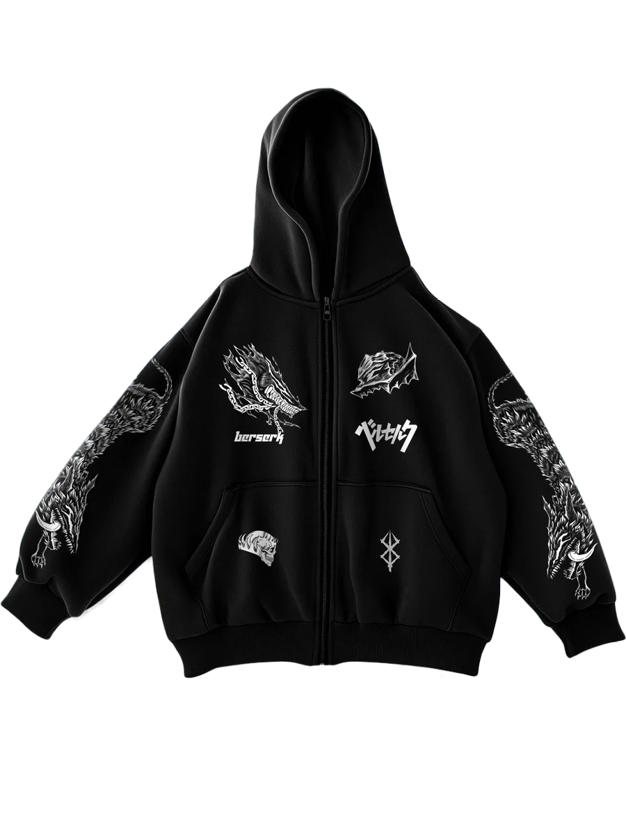 Anime Zip-Up Cotton Hoodie Berserk