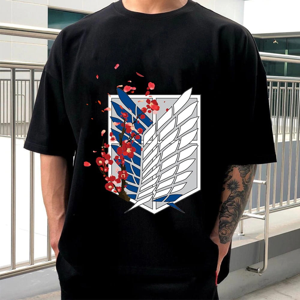 Koszulka Anime z 100% Bawełny z Emblematem Korpusu Zwiadowców z Ataku Tytanów