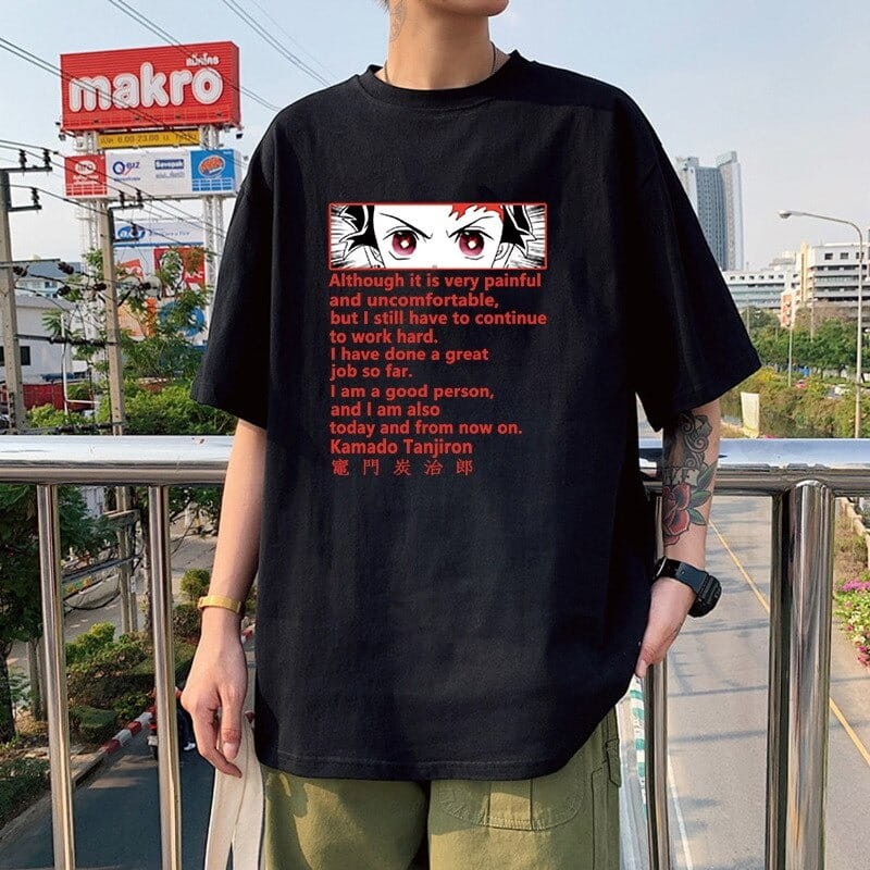 Demon Slayer Tanjirou i Nezuko Kamado Cytaty 100% Cotton Anime T-Shirt